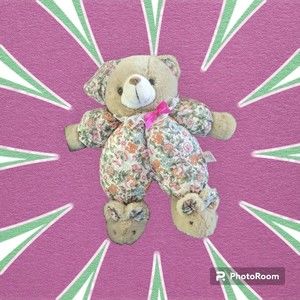 13" Ben Rickert Inc Floral Teddy Bear Bunny Slippers Hat Plush Stuffed Animal
